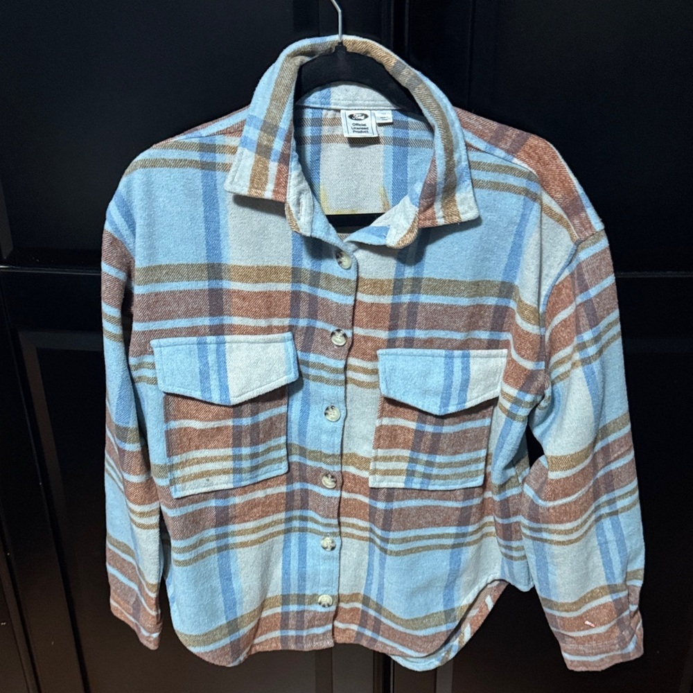 Ford Plaid Button-Up Shirt in Blue and Brown